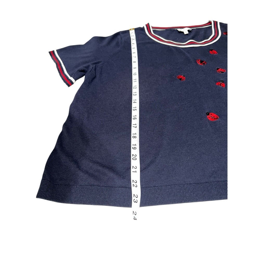 Ladybug Oprah Magazine Size 3X P Collection Talbots Navy Red Women Top Blouse - Picture 3 of 7